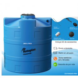 Cisterna de Agua Rotoplas 2800 L + Accesorios